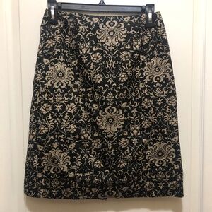 Talbots cotton skirt black and gold damask print with lining size 6 petite